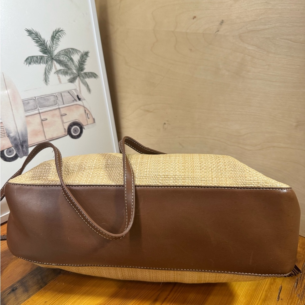 Etienne Aigner Natural Straw Tote with Brown Leather Trim - Picture 3 of 14